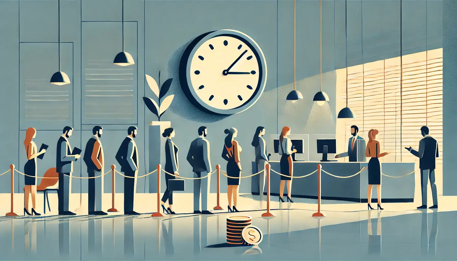 Illustration file d'attente avec horloge